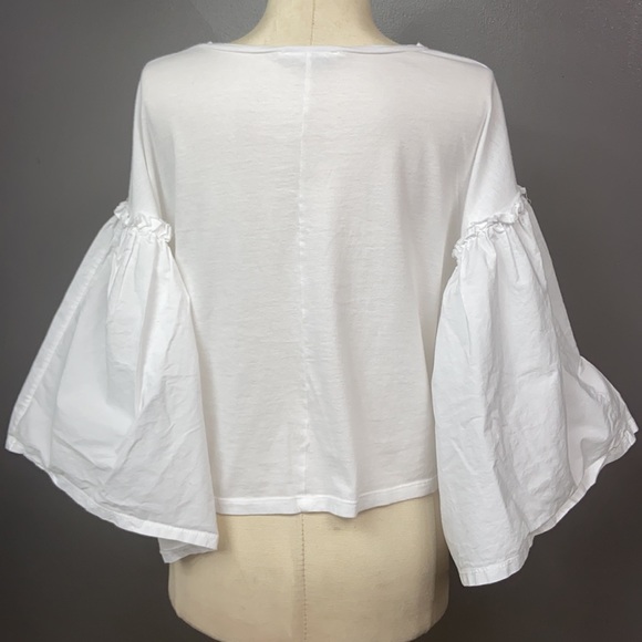 Zara Wide Bell Sleeve Cropped White Tee T-shirt - Picture 4 of 5